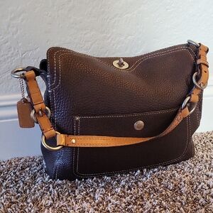 Coach Dark Brown and Tan Leather Shoulder Bag